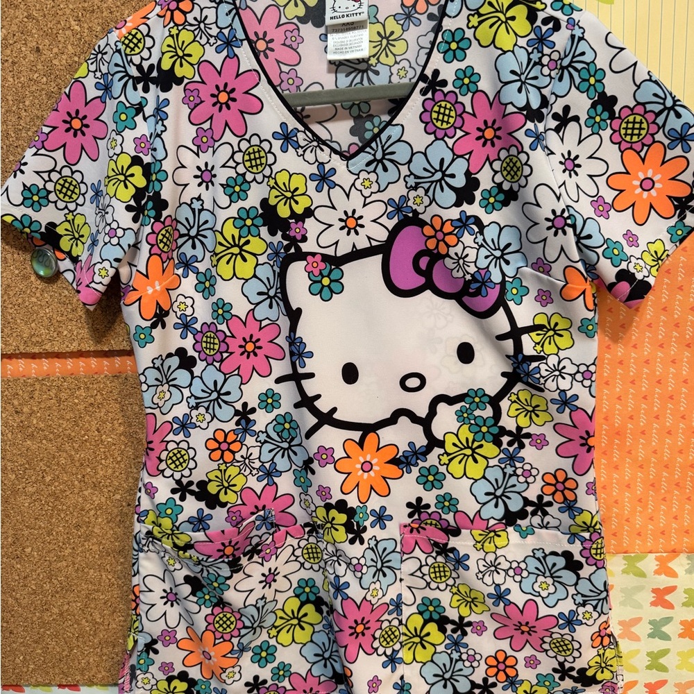 Hello Kitty Multicolor Floral Scrub Top